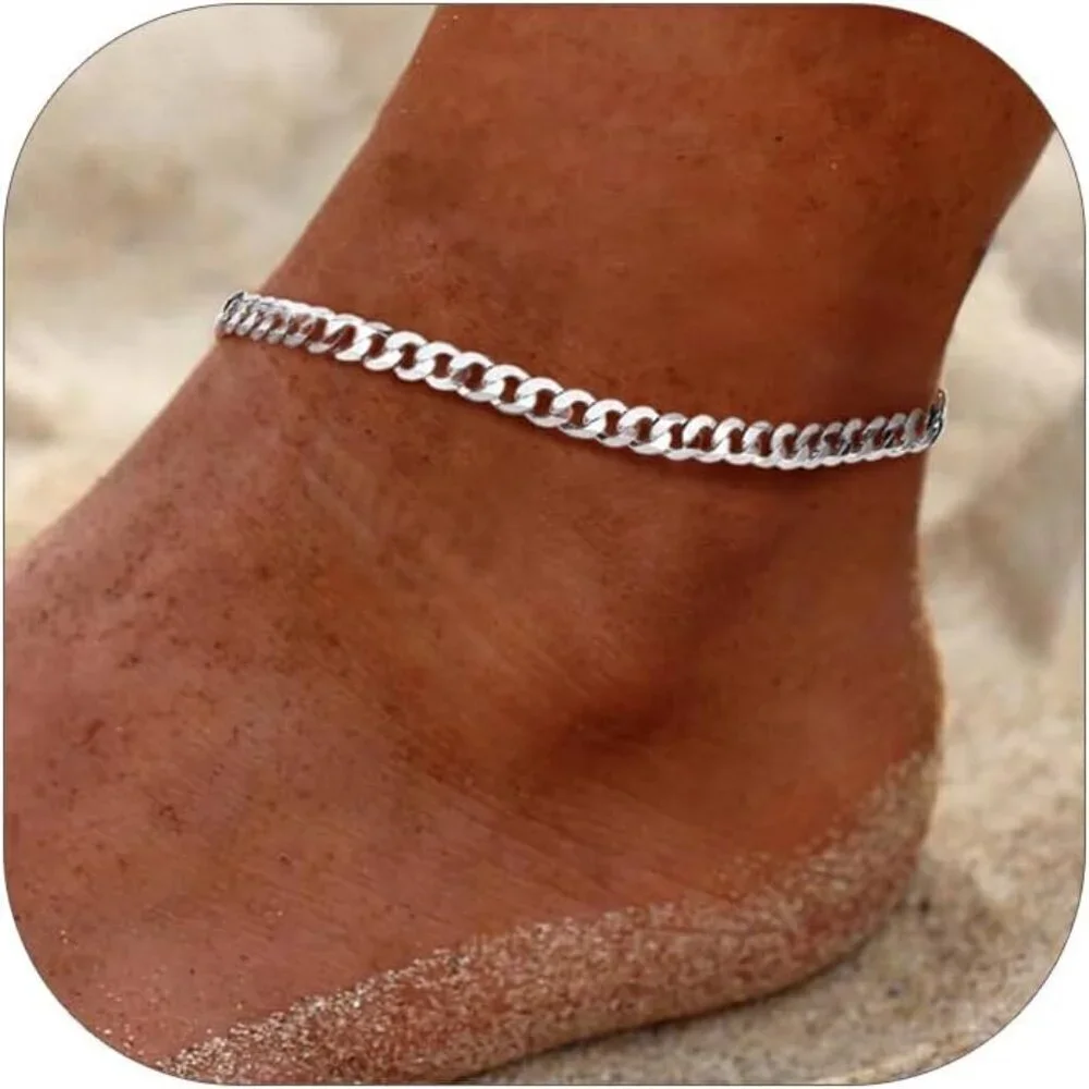Sterling Silver Ankle Bracelet Women Adjustable Summer Beach Jewelry Dainty